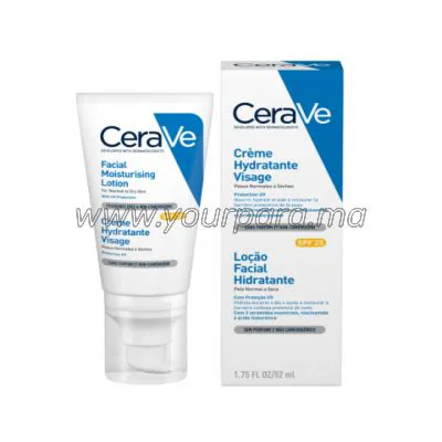 CERAVE CREME HYDRATANTE VISAGE PEAUX NORMALES A SECHES SPF25 52ML