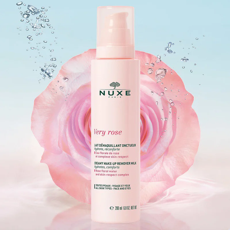 NUXE LAIT DEMAQUILLANT AUX PETALES DE ROSE 200ML VISAGE, YEUX ET LÈVRES, PEAUX SENSIBLES, NORMALES À SÈCHES